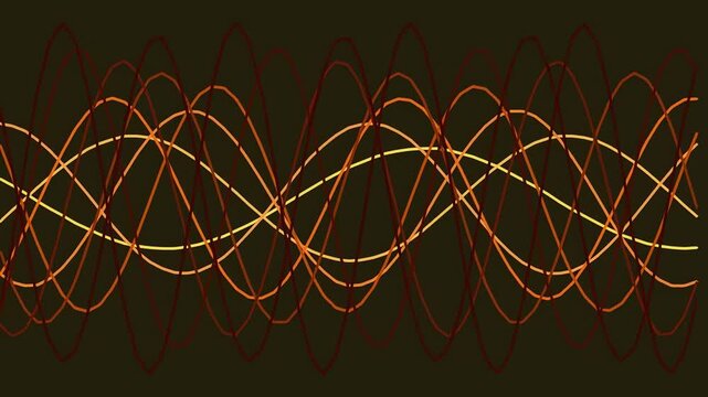 Abstract background featuring intersecting sine waves in shades of orange and yellow.