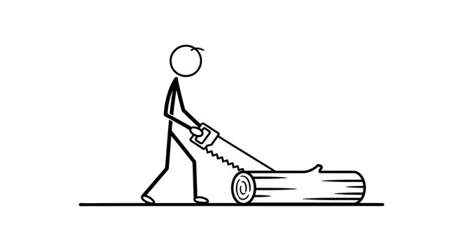 Man pushing a large log with stick.