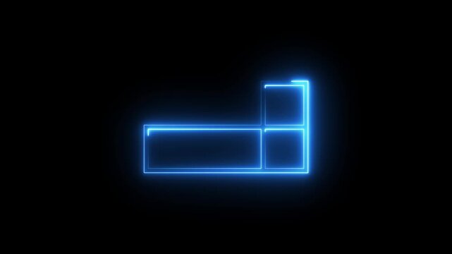 Blue neon geometric lines forming rectangular shapes with glowing light animation on black.