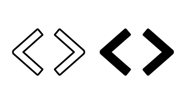 Angle Bracket Symbols: Two sets of stylized angle bracket symbols, one outlined and one filled, presented side by side against a stark background.