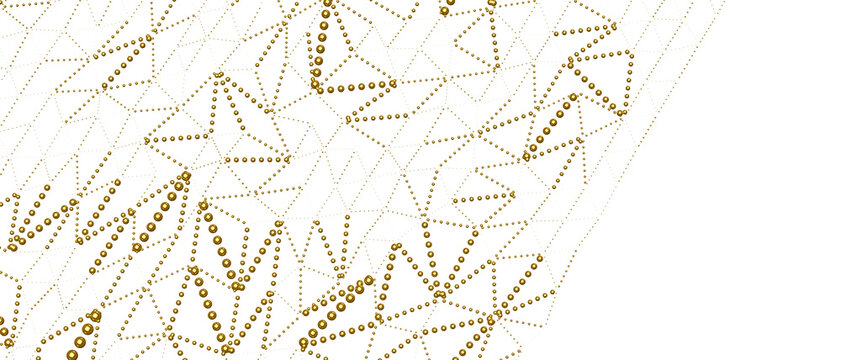 Intricate gold geometric pattern with linked spheres, representing data connections and networks.