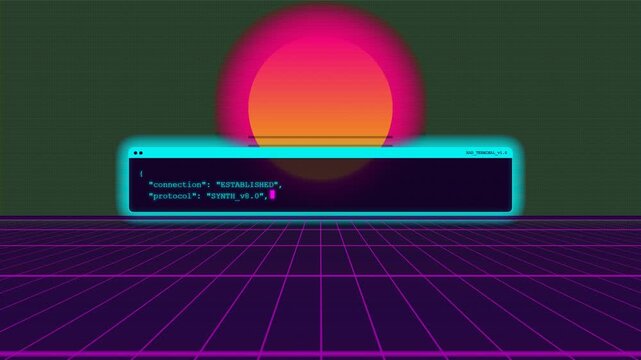 Retro Synthwave Sunset Grid Computer Neon Glow