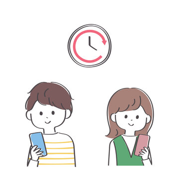 長時間スマートフォンを使用する子どもたちのイラスト
