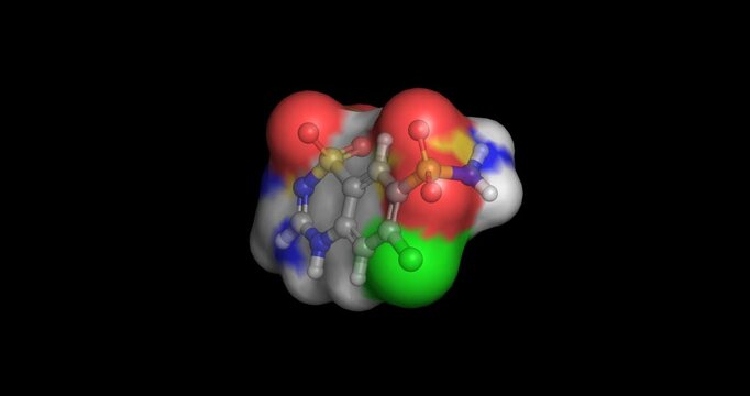 Chlorothiazide, thiazide diuretic for hypertension and edema management, 3D molecule spinning, 4K