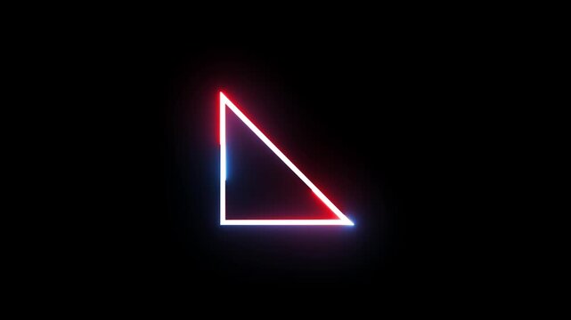 Neon glowing triangle animation with red and blue light motion on black background footage.