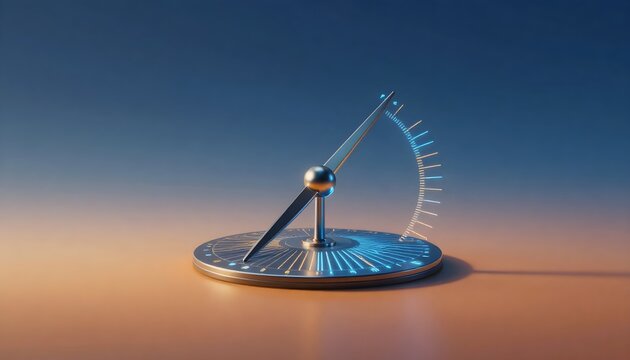 a digital sundial made of glowing blue and gold data streams