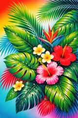 Obraz premium Vibrant tropical floral paradise