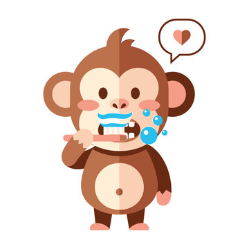Monkey Brushing Teeth with Toothbrush and Toothpaste