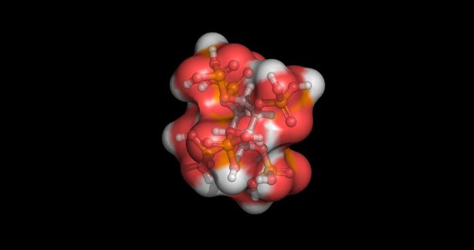Inositol hexaphosphate, phytic acid compound for antioxidant and cellular health research, 3D molecule spinning, 4K