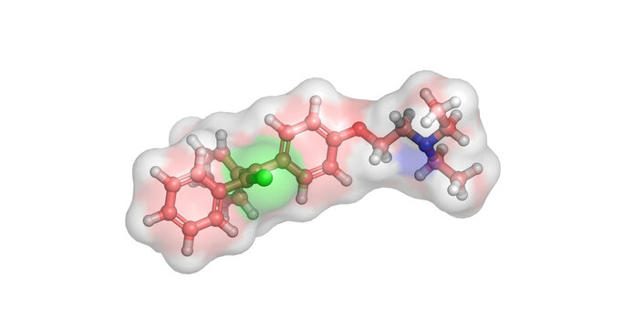 Clomiphene, selective estrogen receptor modulator for ovulation induction and fertility treatment, 3D molecule 4K