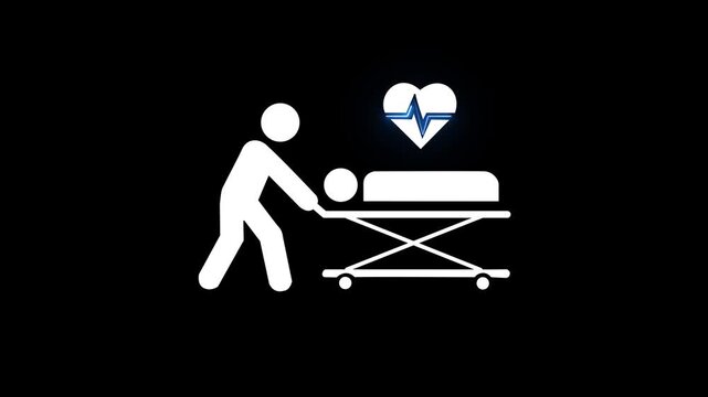 Emergency Medical Patient Transport Icon with Hospital Stretcher, Healthcare Assistance and Heart Monitoring Symbol on Green Background animation 4k video