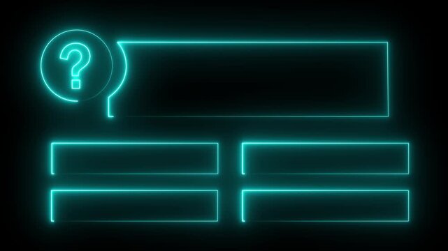 Quiz Neon Line Animation with option selection on black background ,Quiz template challenge with option selection, Neon Line Animation on empty background. fill in the correct answer