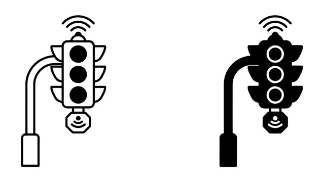 Smart Traffic Light Icon: A graphic representation of a modern traffic signal, featuring a wifi symbol and indicator light, symbolizing intelligent transportation and connectivity.