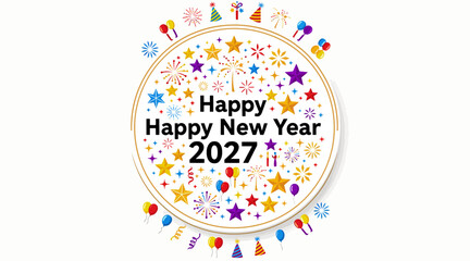 Fototapeta premium Happy New Year 2027 Celebration with Fireworks, Stars and Balloons