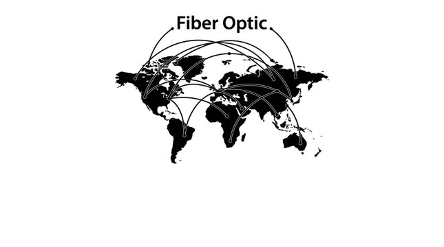 Global fiber optic network connectivity map illustration.