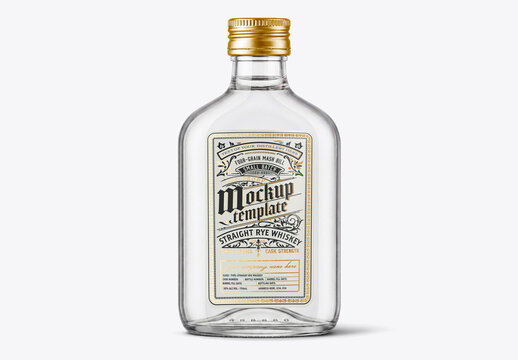 Flat Glass Flask Bottle Mockup