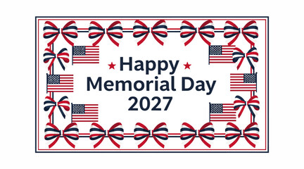 Obraz premium Happy Memorial Day banner with American flags and ribbons
