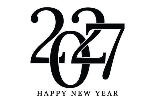 Happy New Year 2027 Typography Vector Design on White Background, 2027 Happy New Year Greeting Card