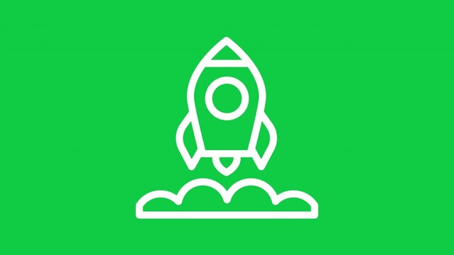 Animated rocket launch outline icon with transparent background for education, startup, space, UI and motion graphics projects.