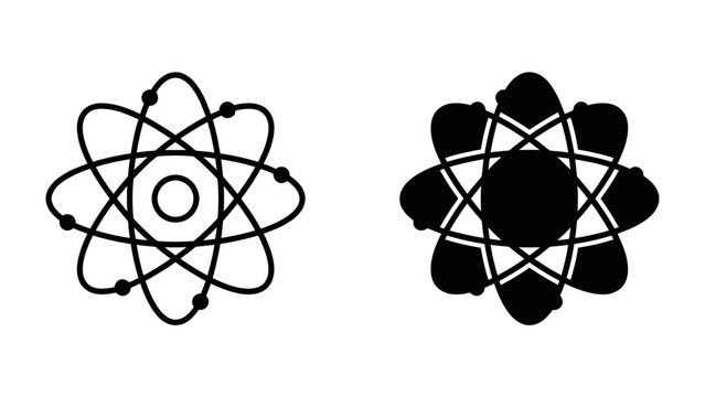 Atom Symbol Variation: Two stylized atomic orbit symbols, one with clear electrons and a nucleus, the other a darker, more abstract interpretation, representing scientific concepts.