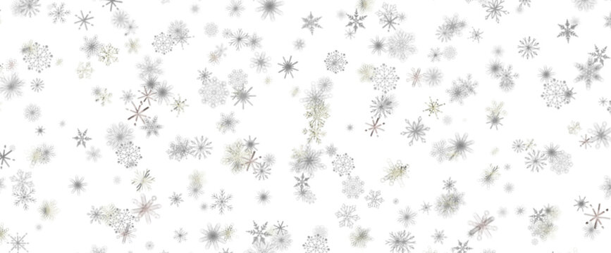 Winter snow flakes falling down on a white background