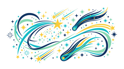 Dynamic shooting stars and celestial swirls vector background. © Maria
