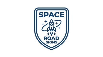Retro Space Rocket Emblem with Stars and Orbiting Ring © muse
