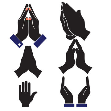 Praying Hands Icons Set | Open Hands Prayer, Worship, Repentance and Faith Vector Illustration Collection