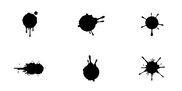 Splatter Shapes Arranged in a 2x3 Grid on a White Background Featuring Ink, Black, Design with Pattern and Art Elements