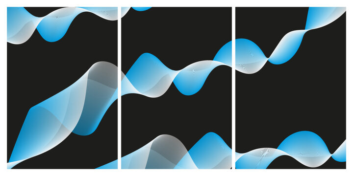Abstract geometric triptych with vibrant squares and a glowing oval shape a modern vector illustration with a dark background