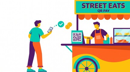 Naklejka premium Man buying food from street vendor.