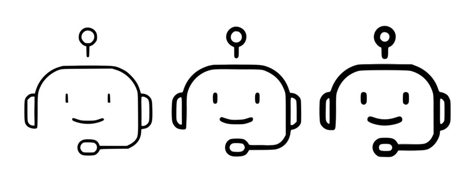 Three Simple Line Art Faces Showing Neutral Emotions Front View Minimalist Style