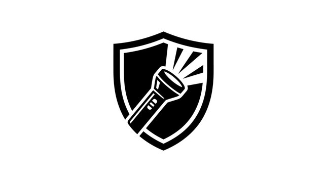 Shield with flashlight icon security.