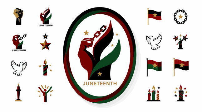 Juneteenth Celebration Icons: Freedom, Equality, Black History, African American Culture