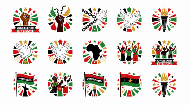 Juneteenth Celebration Icons: Freedom, Equality, African Heritage, Unity