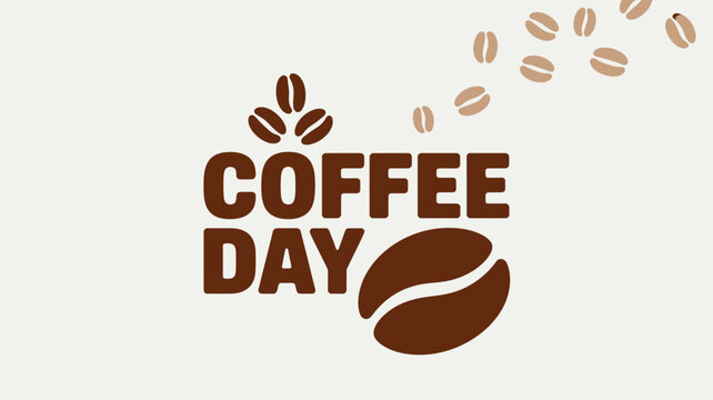 Coffee Day celebration with a prominent coffee bean and smaller beans drifting across the scene