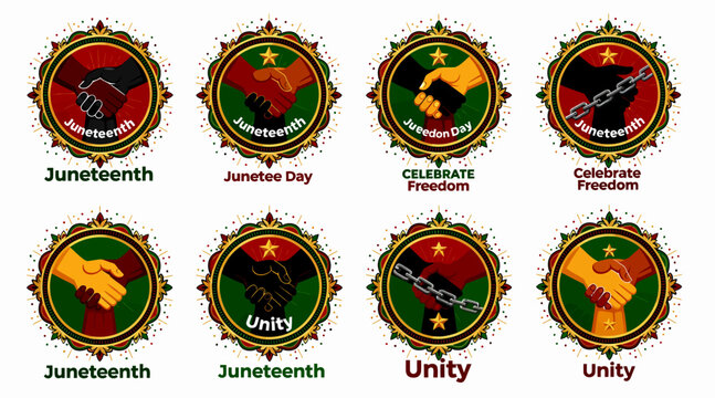 Juneteenth Celebration Icons: Freedom, Unity, Handshakes, Diversity
