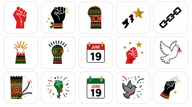 juneteenth celebration icons set