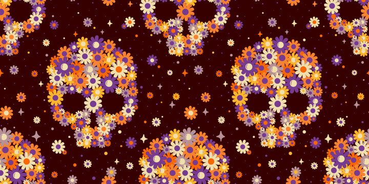 Floral Skulls Seamless Pattern