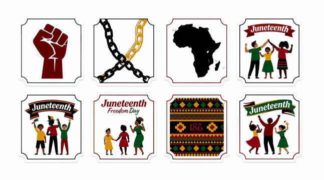 Juneteenth celebration icons, freedom and African American culture