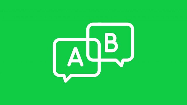 Animated language translation outline icon with speech bubbles and alphabet letters, transparent background for multilingual communication, education and localization projects.