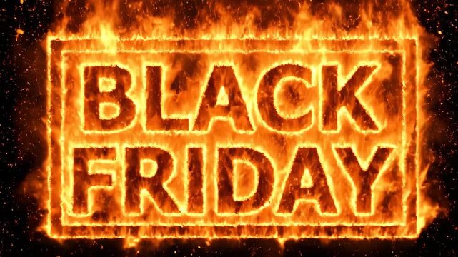Black Friday text engulfed in burning flames on black background