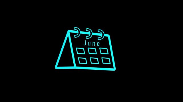 June calendar with blue digital date display and geometric on dark background
