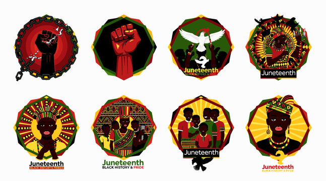 Juneteenth celebration badges, freedom symbols