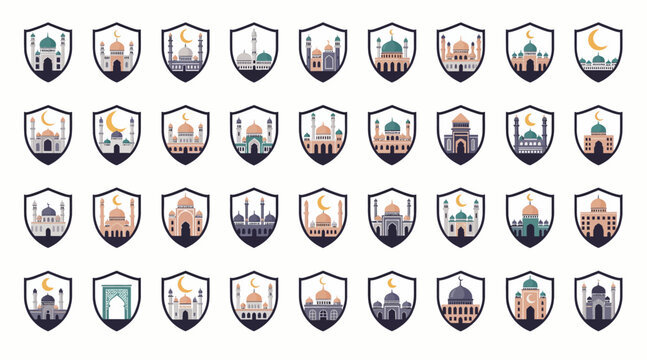 Islamic Mosques Crests Collection - Arabian Architecture Icons