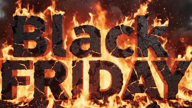 Black Friday text on fire with intense burning flames