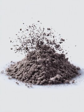 Heap of Grey Powder Exploding on White Background Studio Shot Close Up Still Life Minimalist Style Ingredient Material