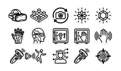 ​Bold Virtual Reality Outline Vector Icons Modern Spatial Computing and Cyber Gaming Graphic Elements © Mdmahabur
