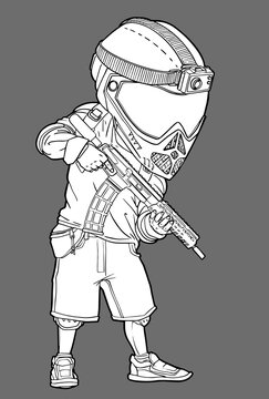 Big-headed colorable airsoft player figure