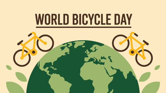 Commemorating World Bicycle Day with two yellow bicycles traversing a green globe and leaves